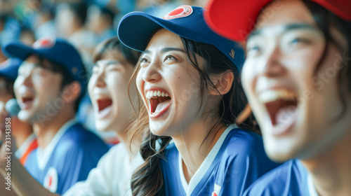 熱狂的にスポーツの応援をする若い女性