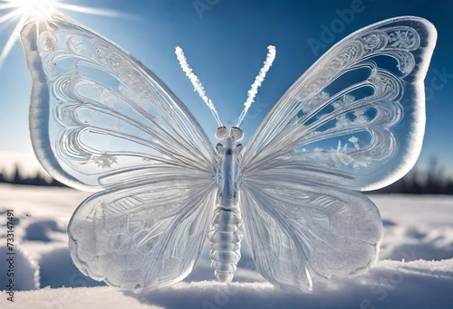 Butterfly made with ice on snow 
