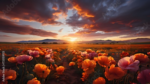 A breathtaking golden sunrise illuminating a vast field of blooming --ar 16:9 --v 5.2 --s 750** - Image #1 @maliktanveer
