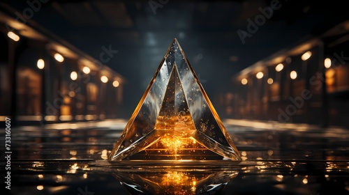 A captivating golden octahedron suspended in a void