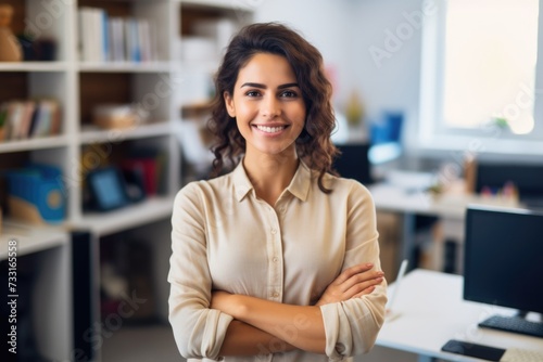 Smiling woman in creative office.
