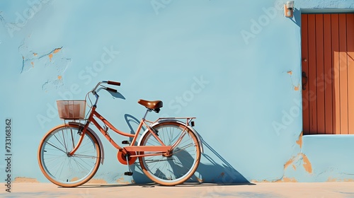 A top view of a bicycle parked on a sunny street against a clear sky blue background, inviting you to embark on a leisurely ride