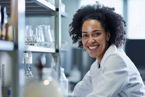 Portrait of smiling female researcher carrying out scientific research in a lab 