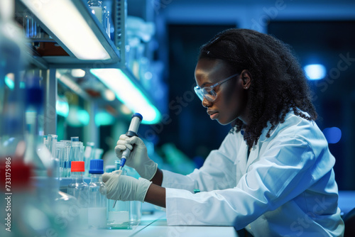 African american female researcher carrying out scientific research in a lab 