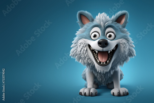 Cute Cartoon Wolf Character with Big Eyes and Space for Copy