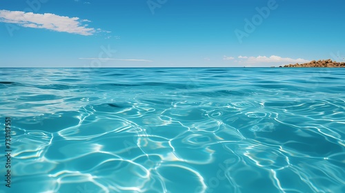 A top view of a swimming pool with crystal clear water against a vibrant sky blue background, inviting you to take a refreshing dip
