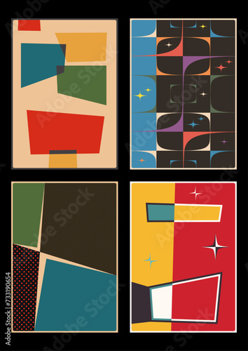 1960s Background Set, Poster Templates for Mid-Century Modern Style Parties, Events. 60s Color Posters, Abstract Shapes 