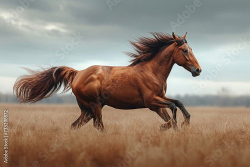 Beautiful red horse run in meadow