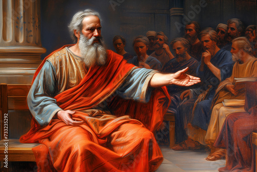 Painting of Apostle Paul preaching in the synagogue to the Ephesians Generative AI Illustration