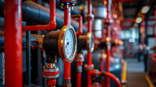 pipe system pressure gauge and valve control for monitoring in boiler room