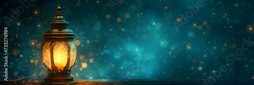 Ramadan Mubarak art with copy space, special banners for Facebook covers and social media. Illustration of an Islamic Ramadan lantern for the blessed Islamic month.
