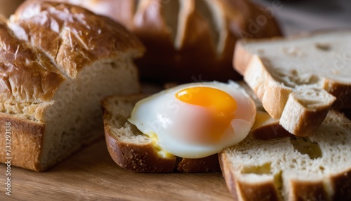 A piece of bread with an egg on top