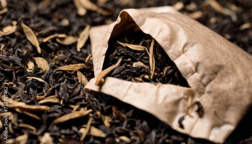 A brown paper bag filled with tea leaves