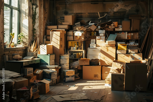 a room in a home filled with cardboard boxes boxes an