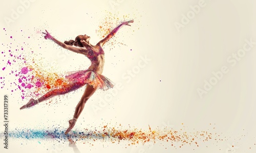 pointilism illustration of a beautiful ballerina dancing