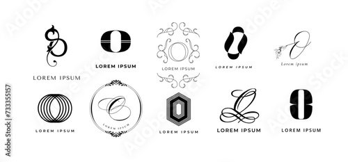 Creative O emblem. Letter o monogram branding template. Circle and oval business name initial vector icon set