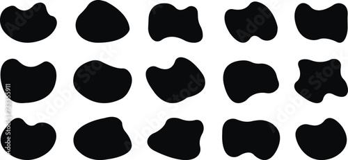 Modern set of liquid irregular blob shape abstract elements graphic flat style design fluid vector, Pebble, drops and stone silhouettes. Random abstract liquid organic irregular blotch shape design.