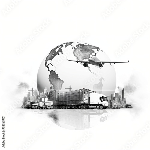 Global Transportation Concept with Cargo Truck and Airplane over Earth Silhouette