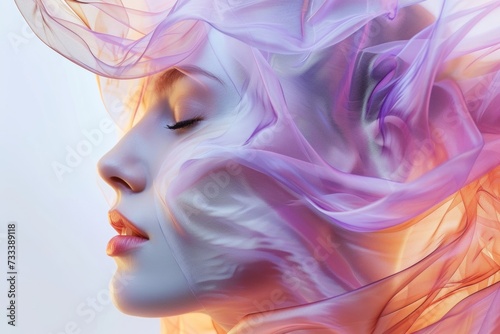 a photo of translucent curved sheets forming a beautiful woman's face