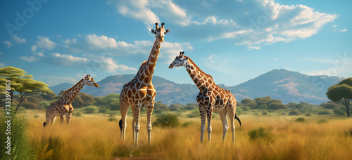 Amazing landspace of africa with giraffes 