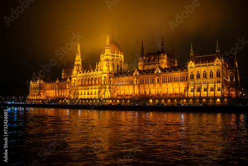 Parliament building in Budapest, Hungary at Night. Danube river and City at night