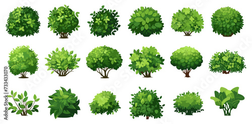 Cartoon shrub bush set. Garden green decoration bushes, illustrated hedge shrubs plants isolated on white
