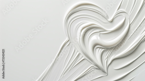 White beauty skincare cream swipe smear in heart shape on white Background. Cosmetics makeup smudge swatches. Top view