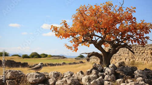 Un vieil arbre et un jeune oiseau partagent des histoires au fil des saisons, tissant un lien indéfectible entre le passé robuste et l'avenir prometteur.