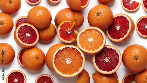 Blood red oranges isolated on white background with clipping path. Top view. Flat lay