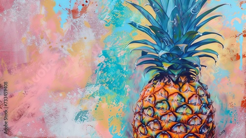 pineapple, pointillism colorful background, copy space