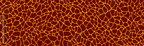 Magma or volcanic lava texture background, horizontal banner. Flat vector illustration
