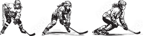 ice hockey girls black vector laser cutting engraving