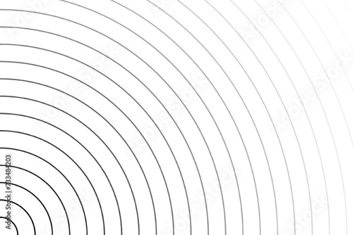 Black vanishing concentric circles background. Ripples, radiation, epicenter, sun burst, radar, target, sonar wave wallpaper. Wallpaper with hypnotic effect. Simple vector graphic illustration.