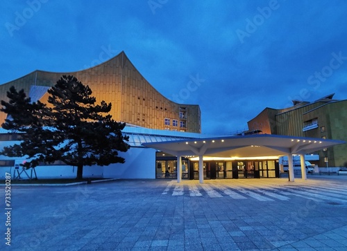 A fragment of a view of the Berlin Philharmonic in the evening