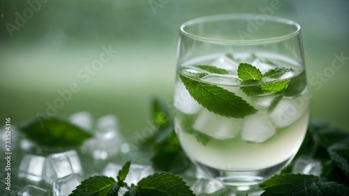 Un verre givré contient une boisson à la menthe glaciale, une brise fraîche dans la chaleur estivale. Les bulles pétillent avec vivacité, offrant une expérience désaltérante et revigorante.