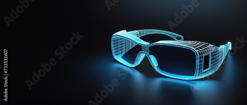 blue Hologram wireframe of Virtual Reality glass headset Future Concept Simulation and connect technology.ai generated