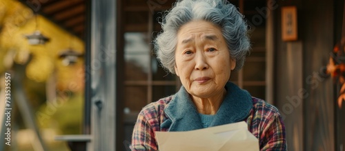 A senior female with 2 million yen in an envelope.