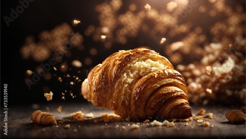French croissants, best puff pastry dessert, cinematic food photography in studio background 
