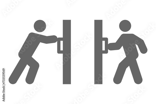 vector set of pull and push, open doors, pull and push signs on doors