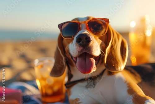beagle dog wearing cool sunglasses 