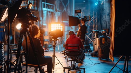 Behind-the-scenes perspective of a film set depicting the production crew's expertise.