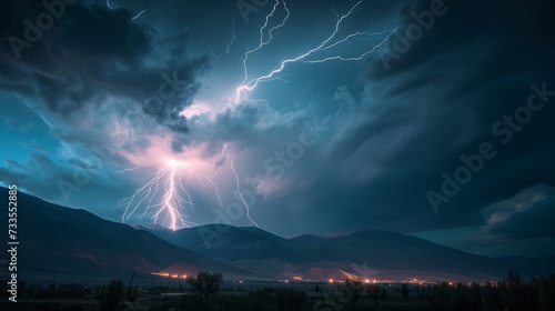 The rumble of thunder follows the spectacular sight of lightning forking down towards the earth, a display of nature's untamed energy.