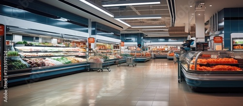 supermarket portrait and modern store background shelves