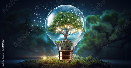 illustration of bulbs and plants with the concept of environmentally friendly and renewable energy
