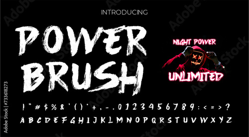 Brush power typography font with gothic extremal lettering darkened apocalyptic and hardcore letters