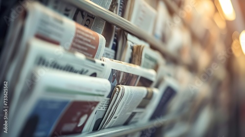 Newspapers, world news information concept, close-up, panoramic