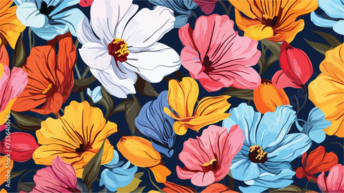 Seamless pattern with bright flowers drawn