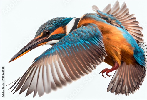 Common flying kingfisher isolated on white background. with clipping path, focus stacking. Generative AI