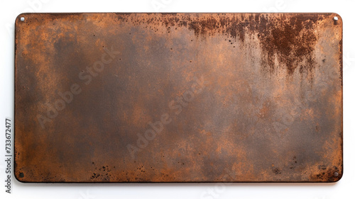 blank metal plate with a rusted surface isolated on white background