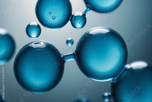A macro shot of translucent blue bubbles representing a concept of cells or molecules in a liquid medium